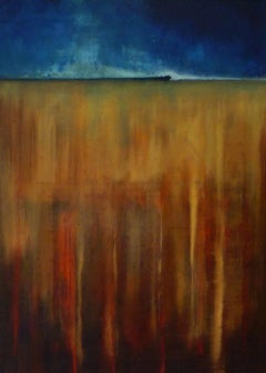 Anchor-R - portrait abstrait contemporain encadré de paysage marin, huile sur toile 