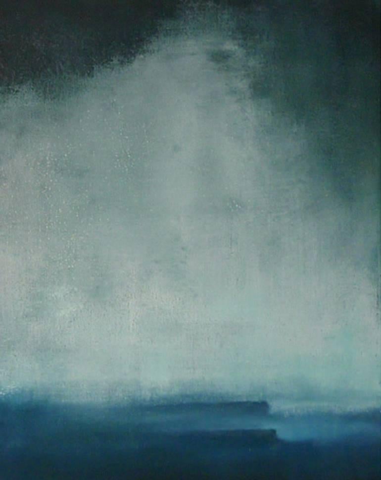 Abstract Painting Simon Ledson - Wave After Wane - toile à l'huile contemporaine abstraite de paysage de surf bleu-gris