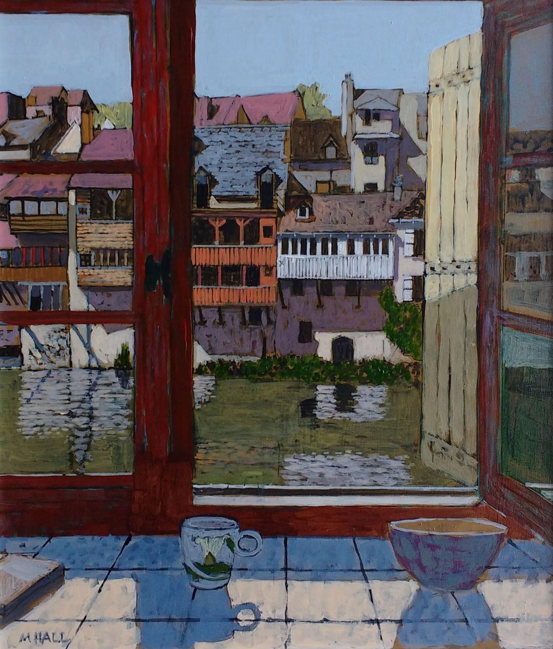 View Across the River Argenton - contemporary window view acrylic painting 