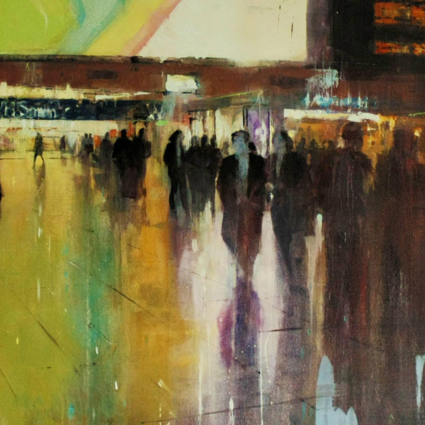 Trapped Reflections -contemporary cityscape architecture painting oil on canvas - Painting by David Walker