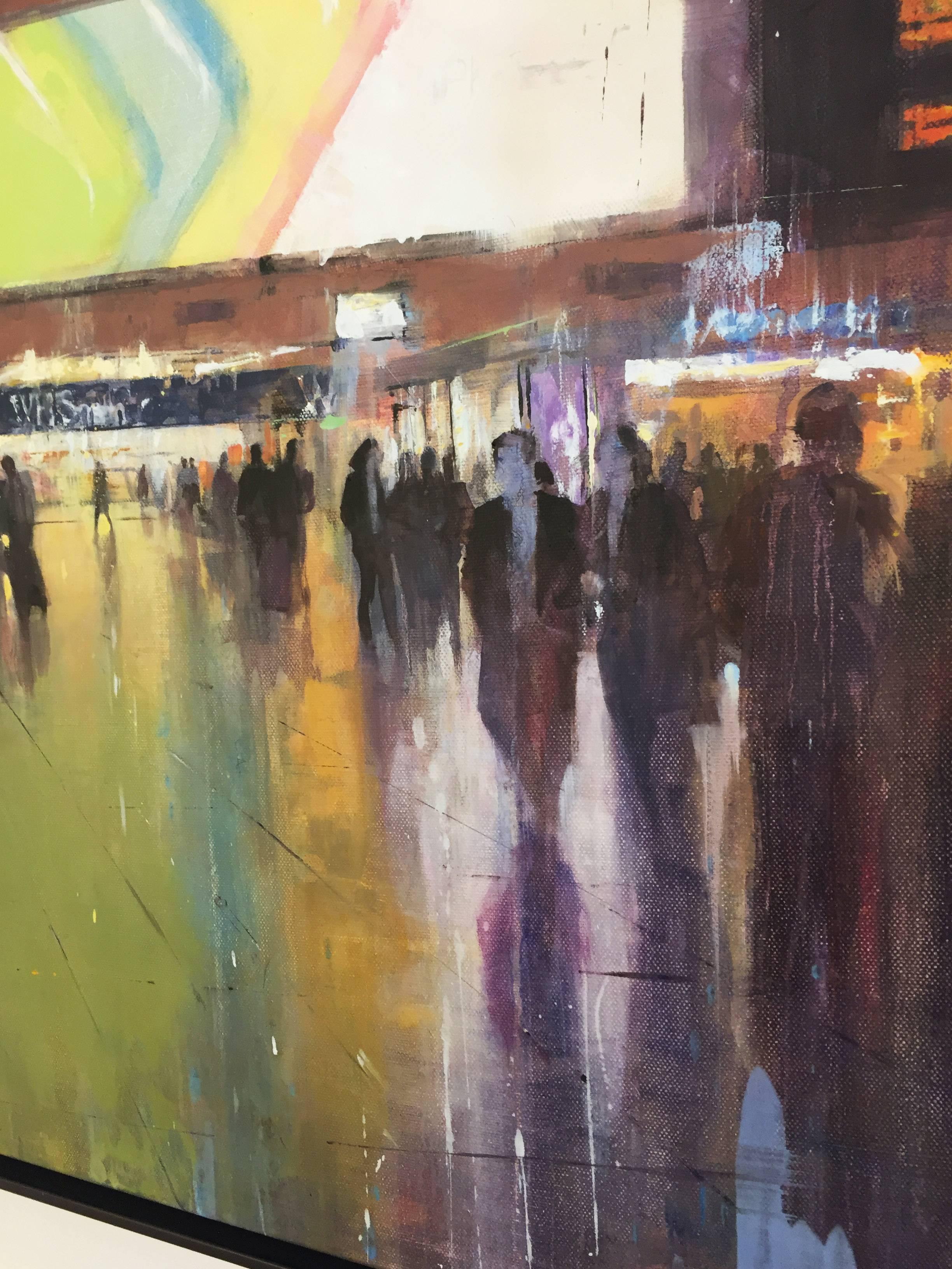 Trapped Reflections -contemporary cityscape architecture painting oil on canvas - Brown Landscape Painting by David Walker