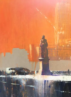 Blackfriars -paysage urbain contemporain orange peinture architecture huile sur toile