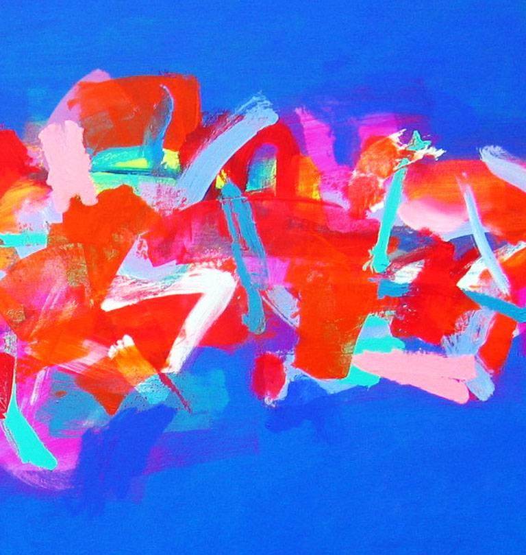 Jazz -contemporary red and blue abstract painting acrylic on canvas - Painting by Brian Bartlett