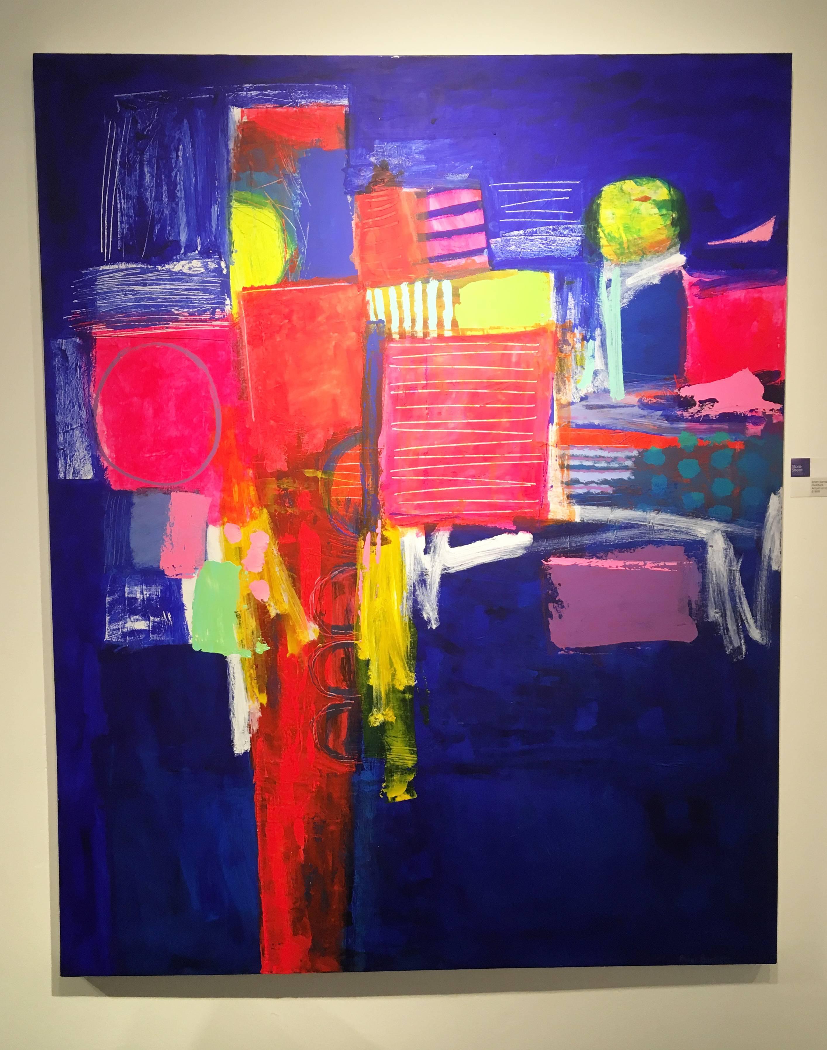 Overture - pittura acrilica contemporanea geometrica astratta verticale e colorata - Painting Astratto di Brian Bartlett