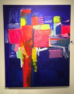 Overture - contemporary colorful geometric abstract vertical acrylic painting