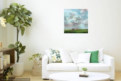 Stonehenge -contemporary green and blue landscape painting oil on canvas