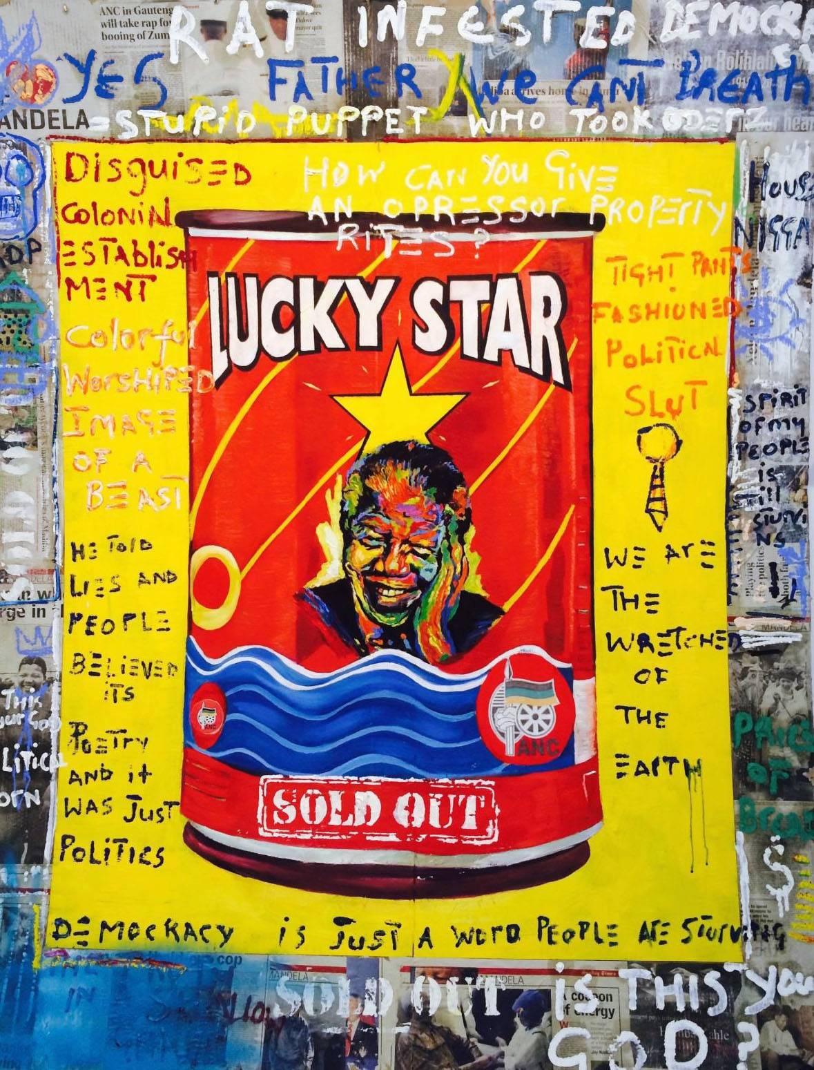 Lucky Star: Mandela (Yellow) - Mixed Media Art by Ayanda Mabulu