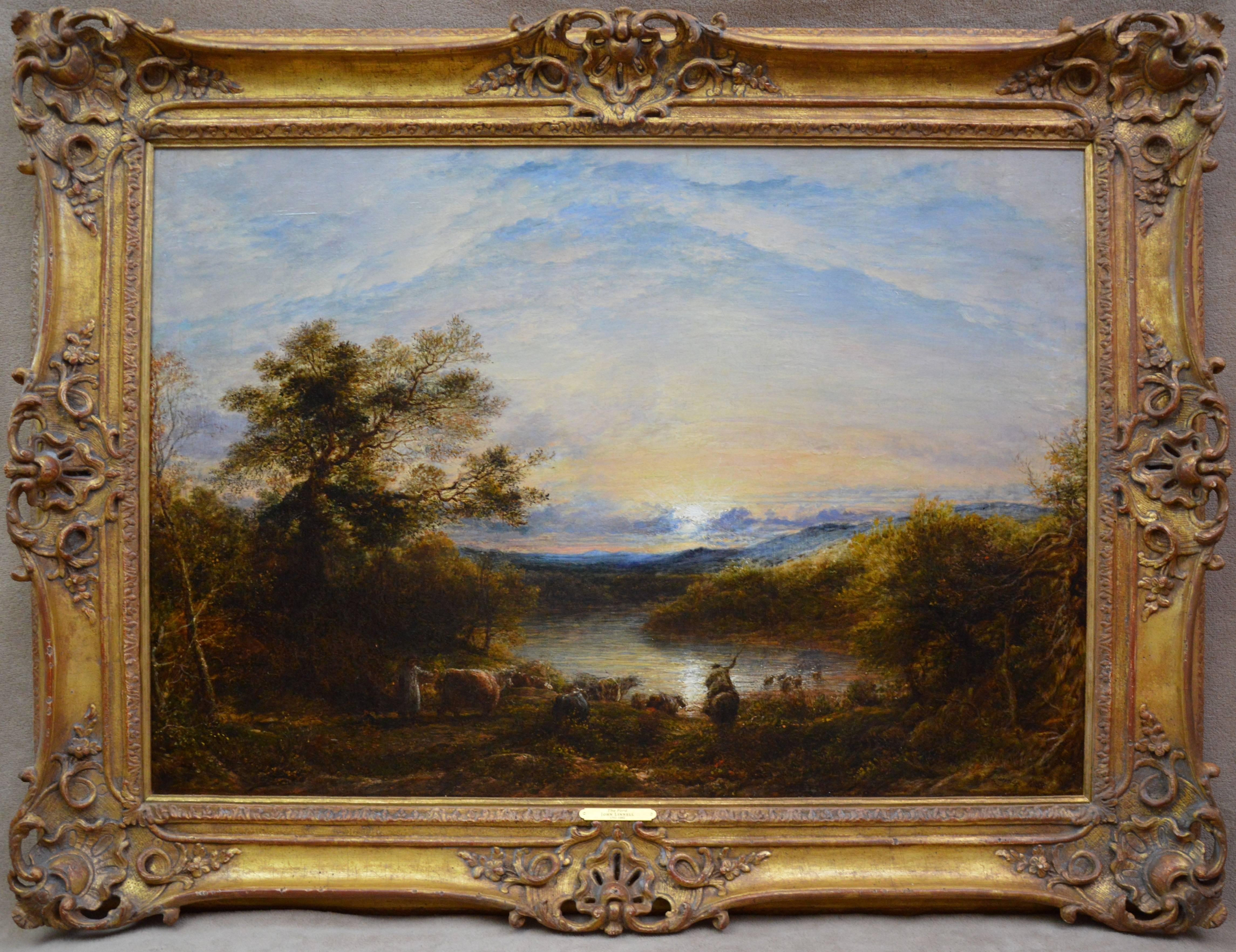 John Linnell (b.1792) Animal Painting - The Ford - Large 19th Century Oil Painting - John Linnell - Victorian Landscape