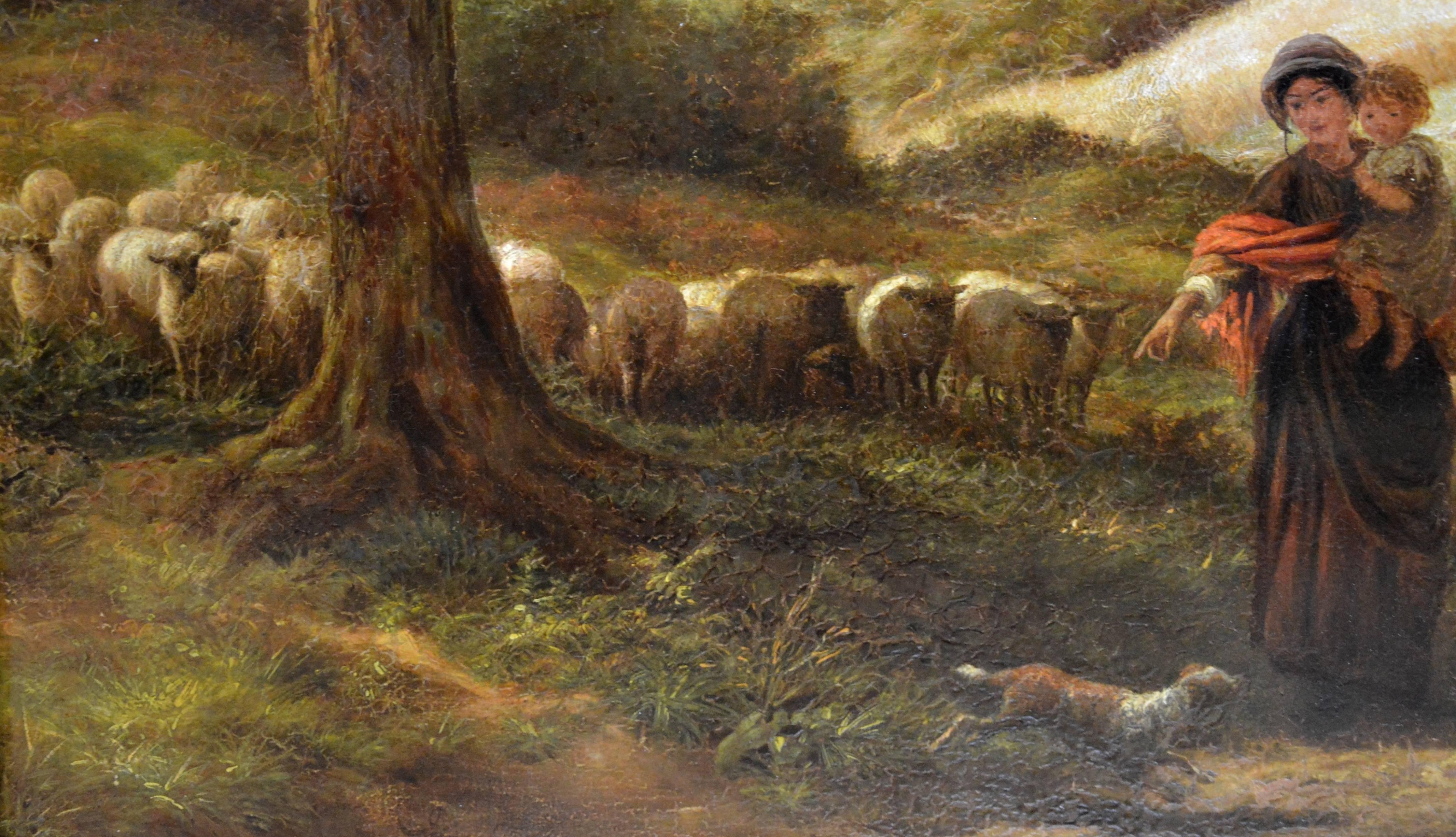 Reaping - Very Large 19th Century Oil Painting - Royal Academy 1870 - Linnell - Brown Landscape Painting by James Thomas Linnell