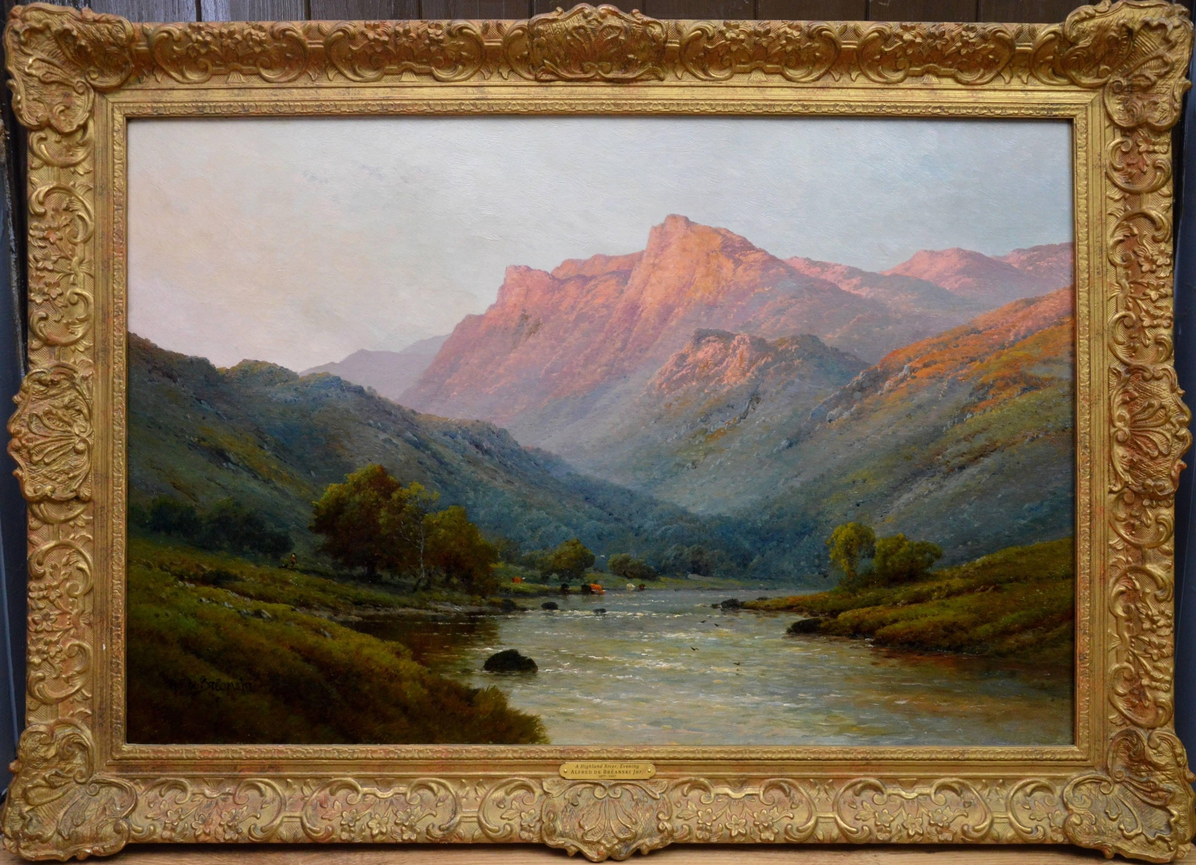 Alfred de Breanski Jnr. Still-Life Painting - Evening on River Tay - 19th Century Highlands Scotland Oil Painting - Breanski