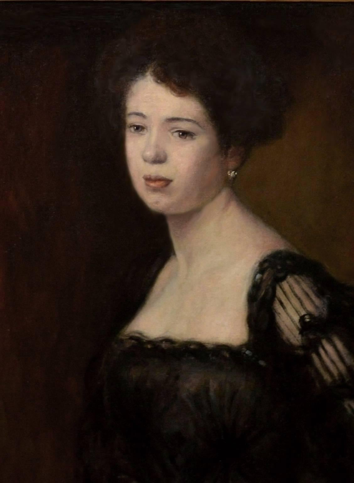 This is a very large fine original 19th century oil on canvas depicting a young beauty in a black lace gown by the eminent Hungarian portrait painter Lajos Márk (1867-1942). The painting is signed by the artist and hangs in a superb fine Louis XV