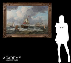 Large 18th Century Seascape Oil Painting of the British Navy Fleet off Dover