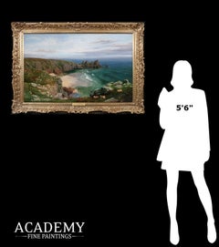Large Very Fine Highly Detailed 19th Century English Landscape of Cornwall Coast