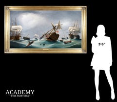 Large Fine 19th Century Oil Painting of Battle of Trafalgar British Navy Nelson