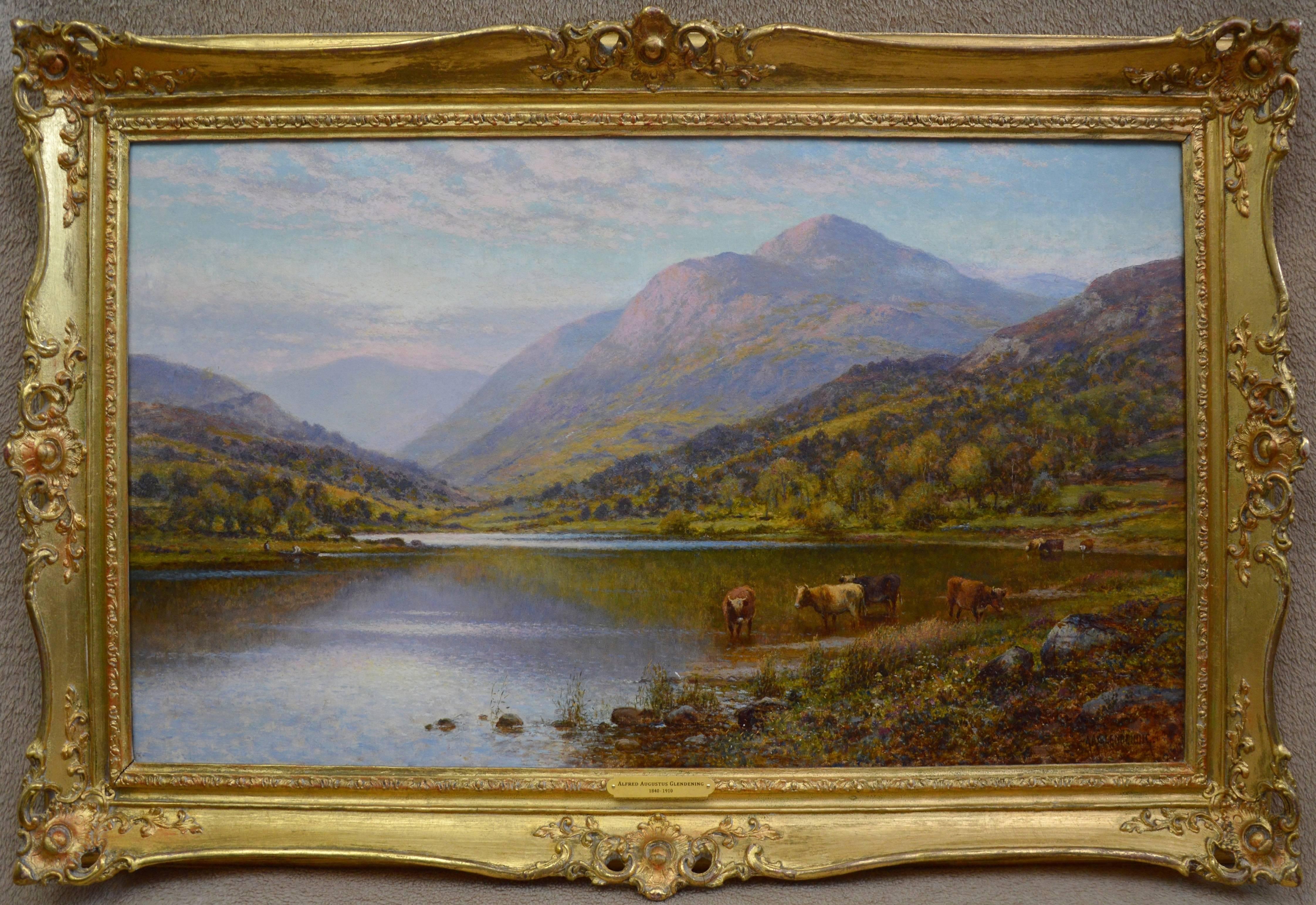 Alfred Augustus Glendening Snr Animal Painting - Scottish Landscape with Highland Cattle - 19th Century Oil Painting - Glendening