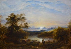 The Ford - Grande peinture à l'huile du 19ème siècle - John Linnell - Paysage victorien