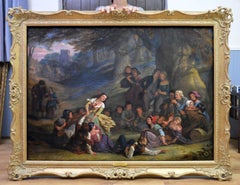 Hunt the Slipper - Royal Academy 1849 - Großes viktorianisches Aquarell aus dem 19. Jahrhundert