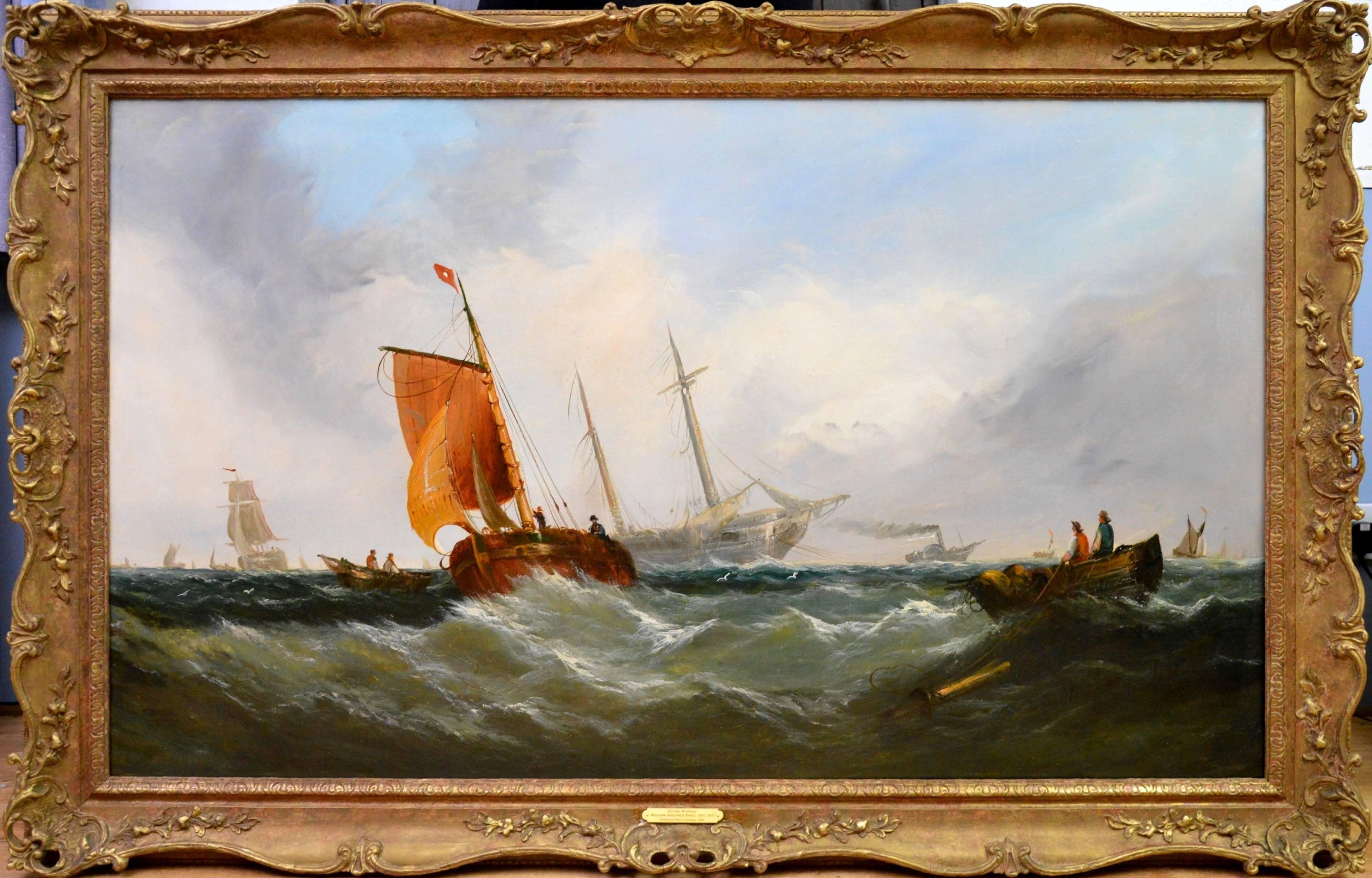 On the Medway - Exhibited at the Royal Academy in 1864 - Painting by William Adolphus Knell