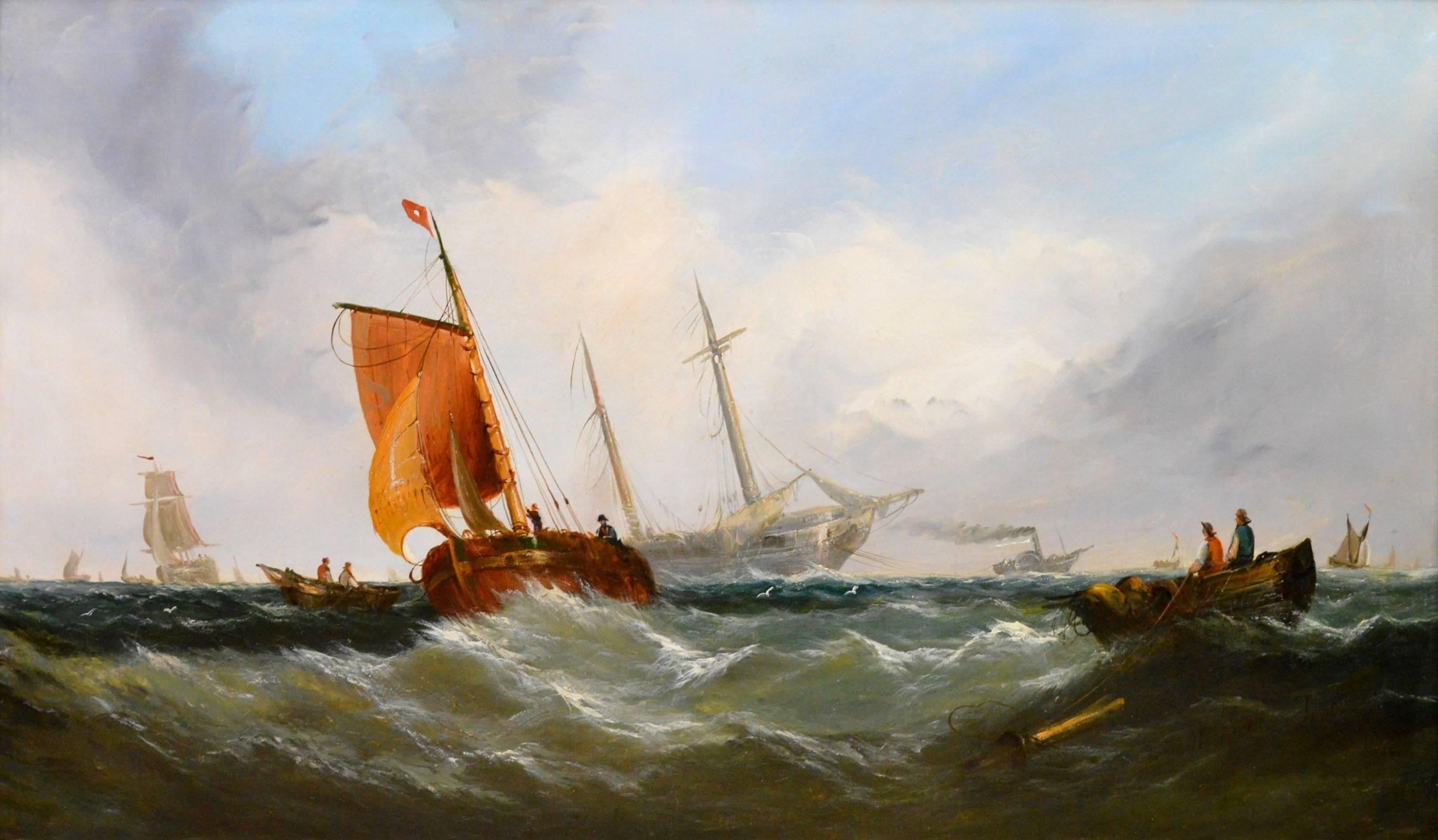 On the Medway - Exhibited at the Royal Academy in 1864 - Victorian Painting by William Adolphus Knell