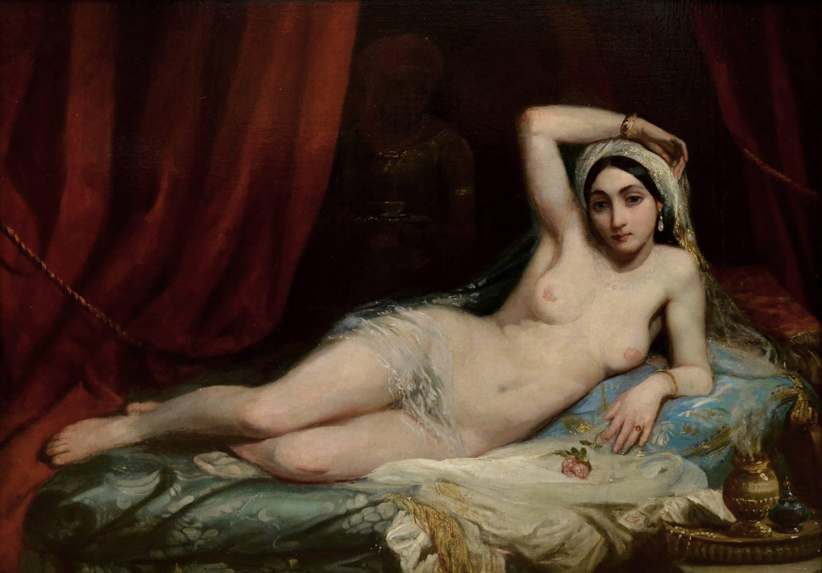 Une Odalisque - 19th Century French Orientalist Nude Oil Painting - Harem Girl 1