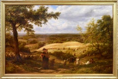 Reaping - Very Large 19th Century Oil Painting - Royal Academy 1870 - Linnell