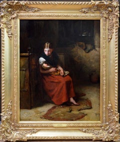 Little Mother - 19th Century Oil Painting Realism Charles Dickens