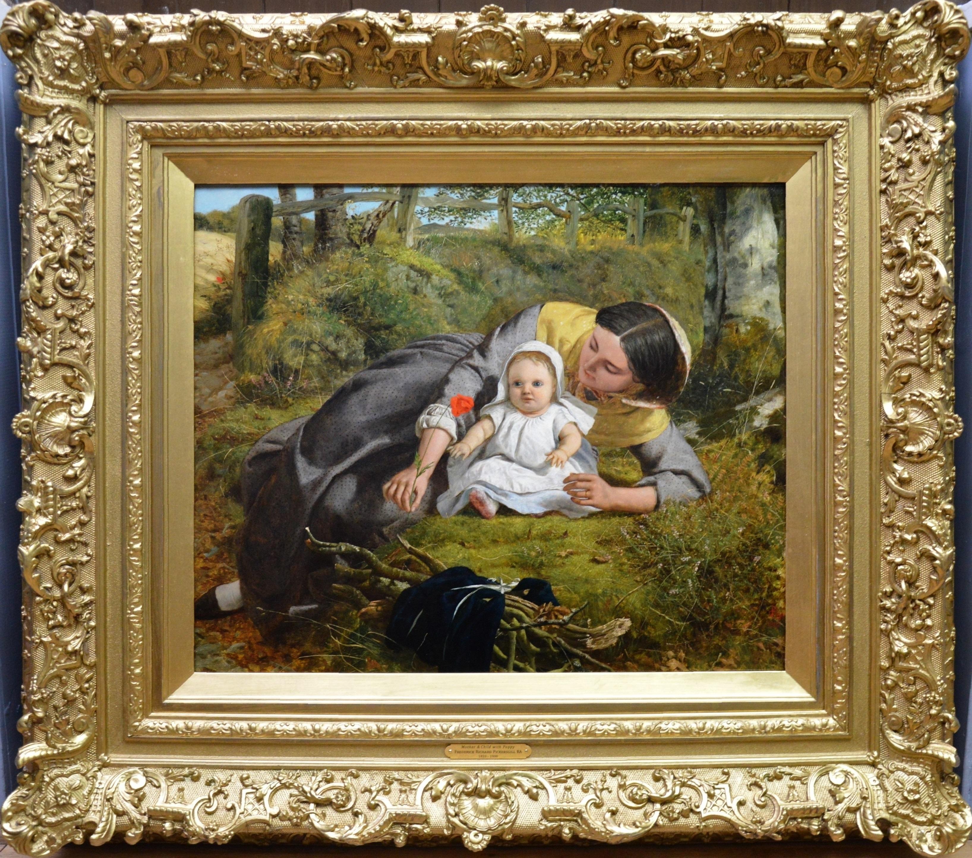 Frederick Richard Pickersgill Landscape Painting - Mother & Child with Poppy - Mid 19th Century PreRaphaelite Oil Painting - 1862