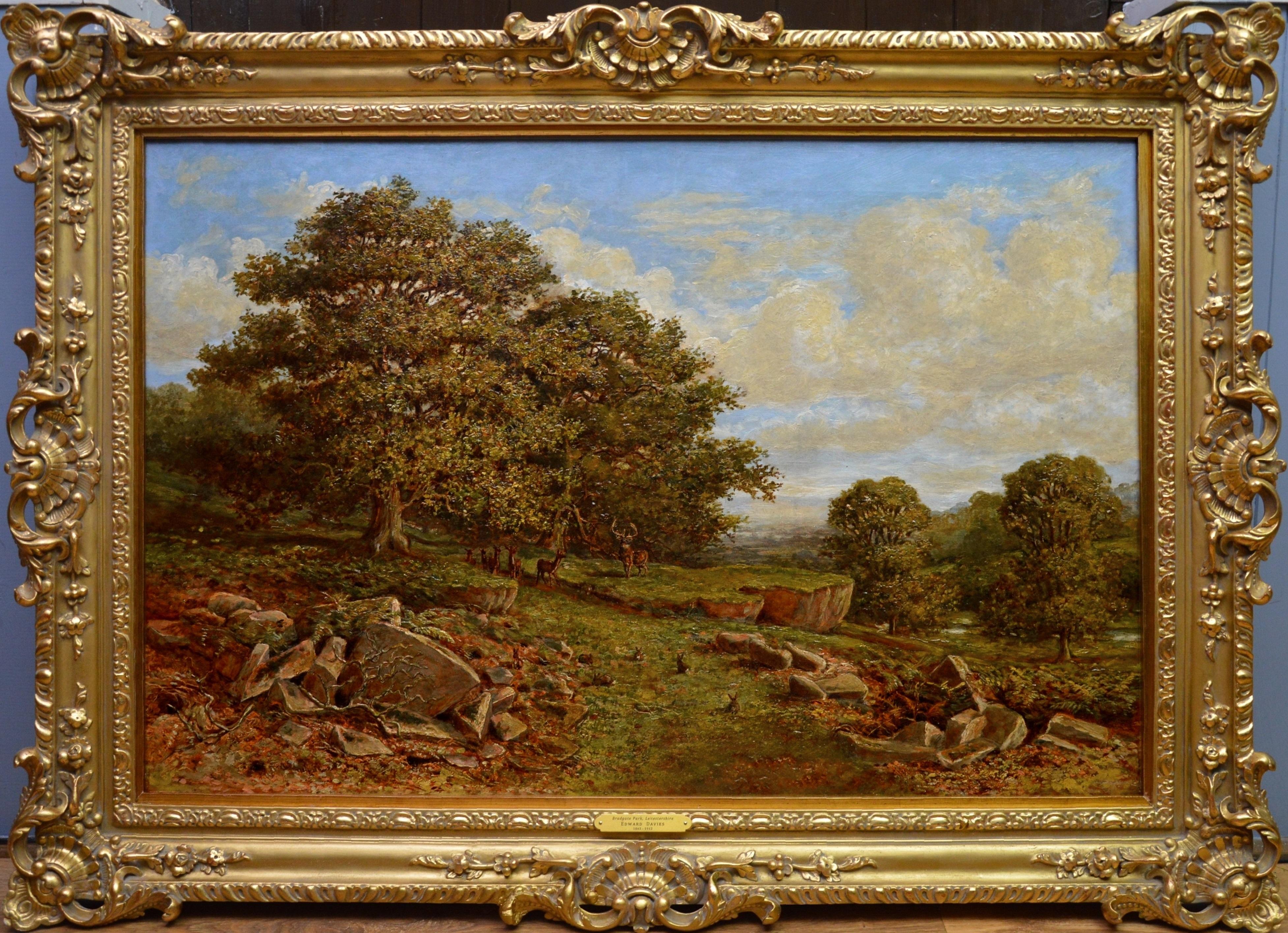 Edward Davies Animal Painting - Bradgate Park, Leicestershire - 19th Century Oil Painting - Royal Academy 1880