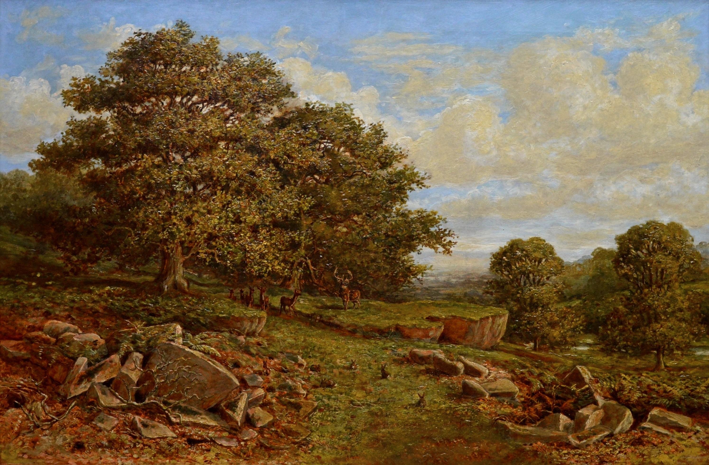 Bradgate Park, Leicestershire - 19th Century Oil Painting - Royal Academy 1880 - Brown Animal Painting by Edward Davies