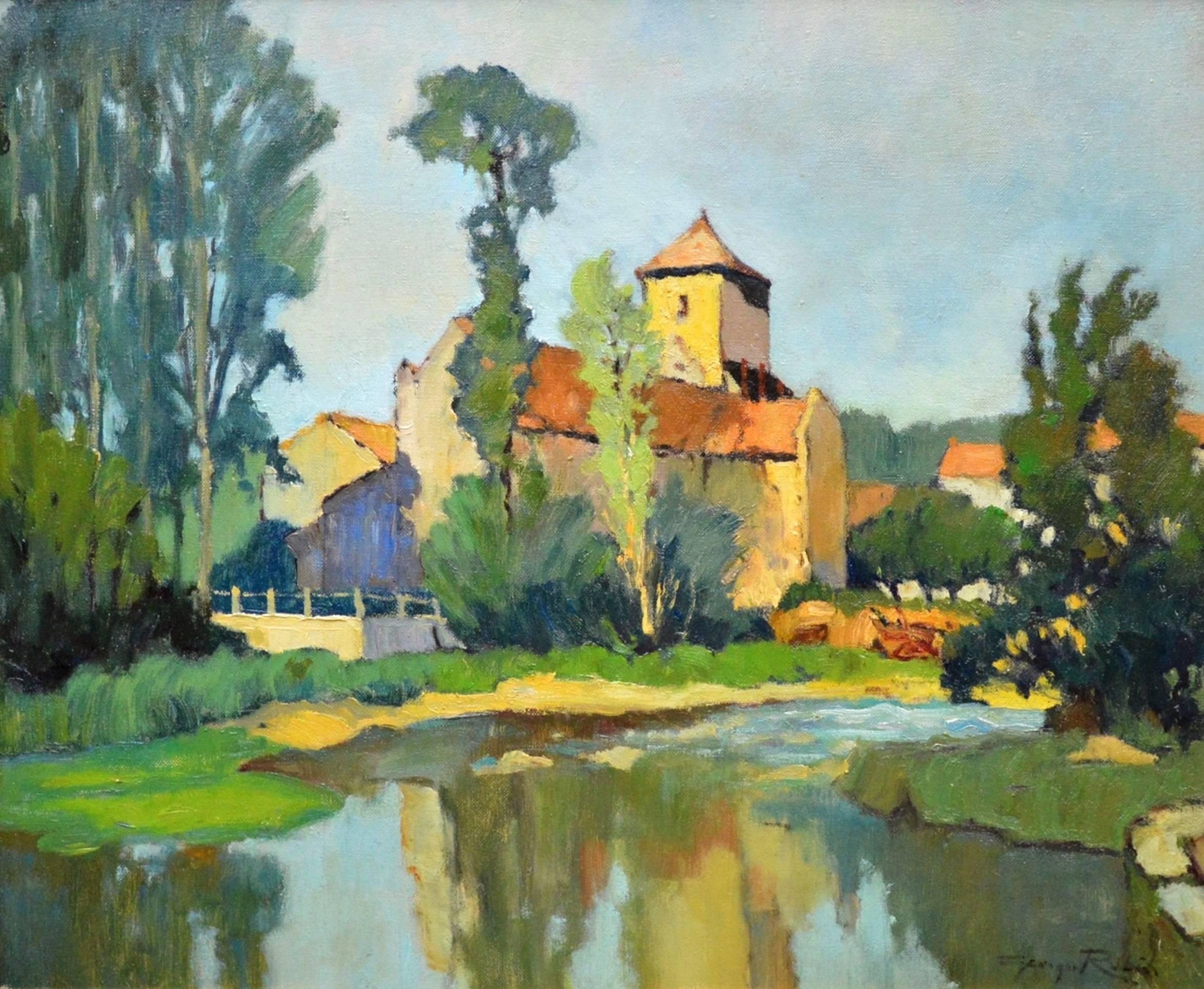 Saint-Macoux sur la Charente - French Post Impressionist Oil Painting - 1950 - Brown Landscape Painting by Georges Charles Robin