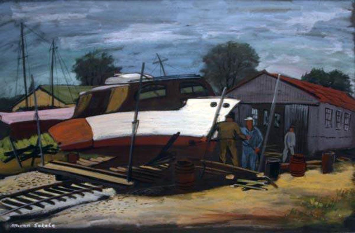 Untitled (Dock Workers) - Painting by Miron Sokole