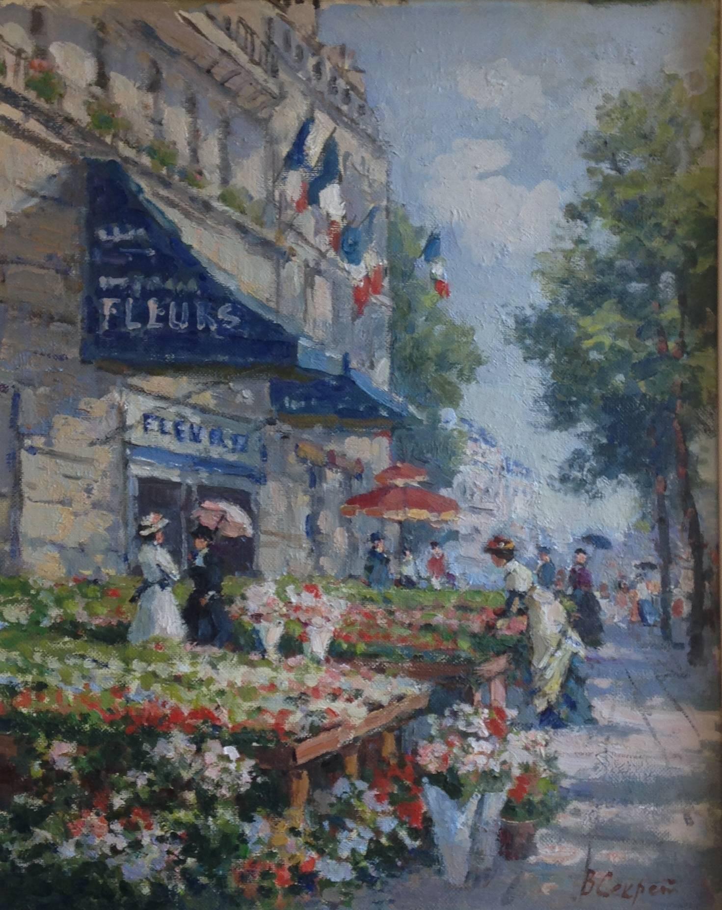 Paris, March aux fleurs – Painting von Valery Sekret