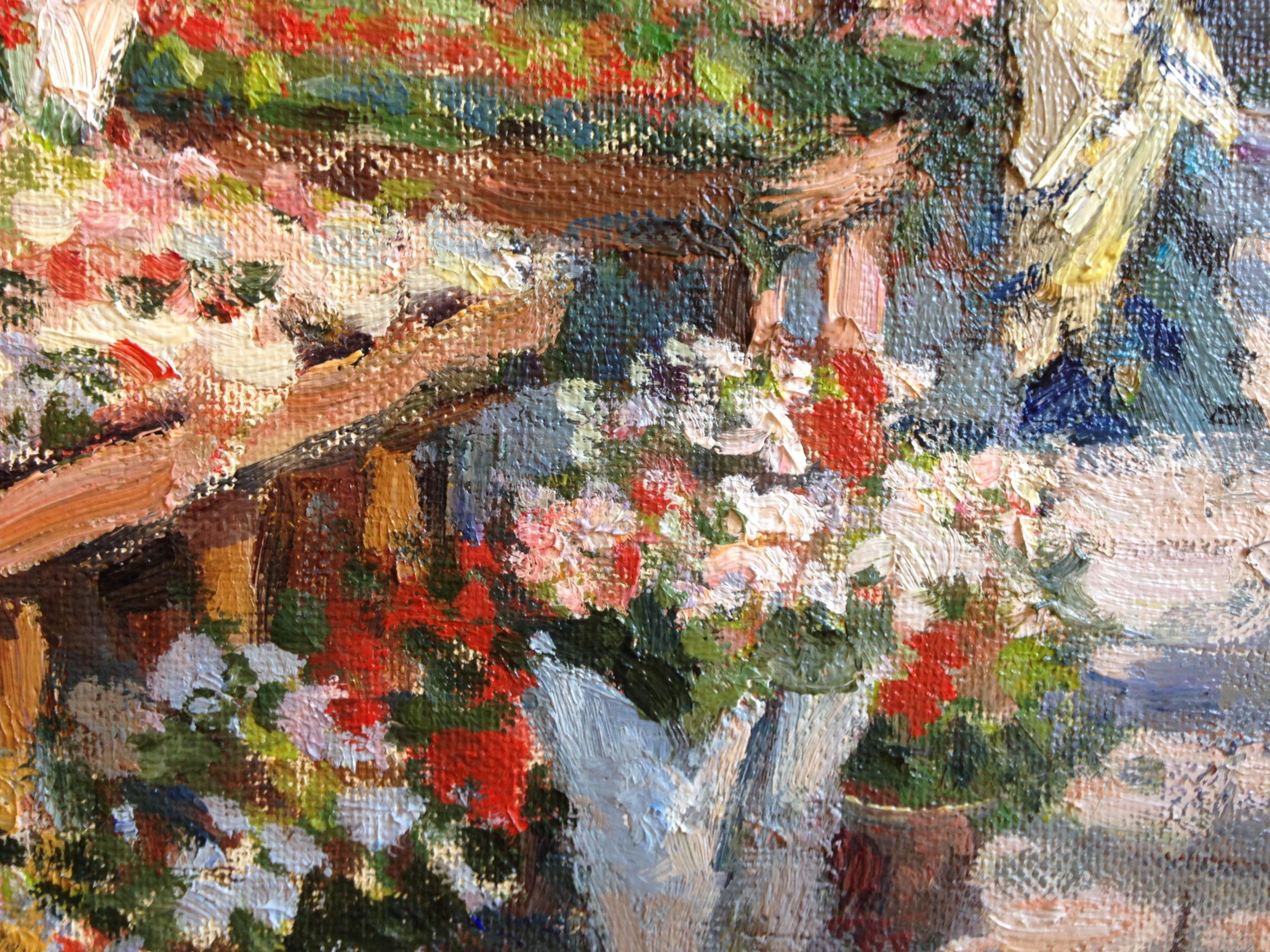 Paris, marché aux fleurs - Impressionist Painting by Valery Sekret
