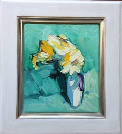 Yellow Roses Against Turquoise