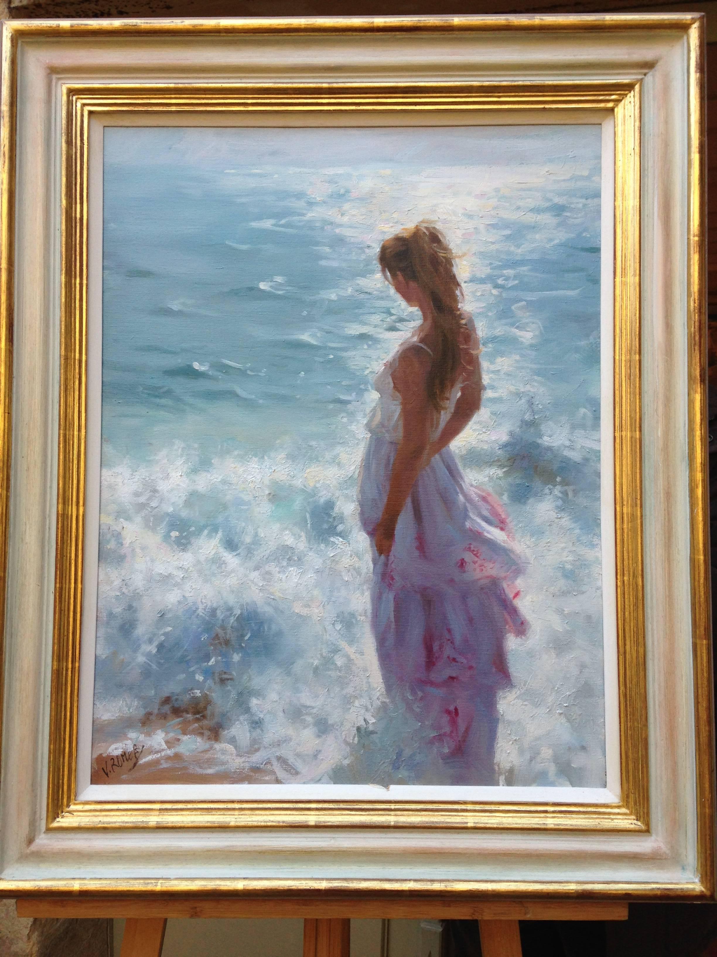 At the Edge of the Sea - Painting by Vicente Romero