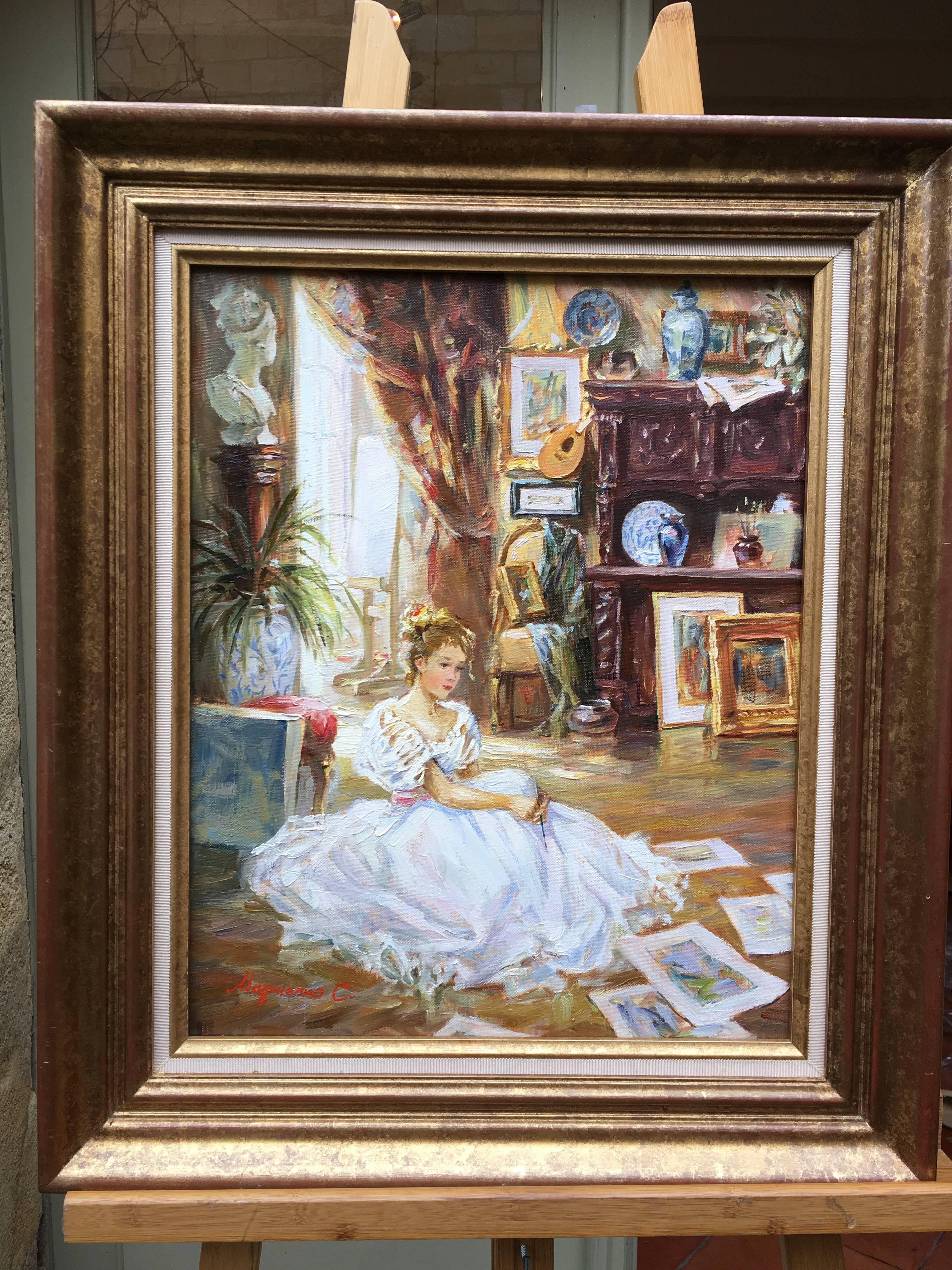 The Artist's Studio Canvas Oil Paining Serguey Marchenko Young Girl In Room  1