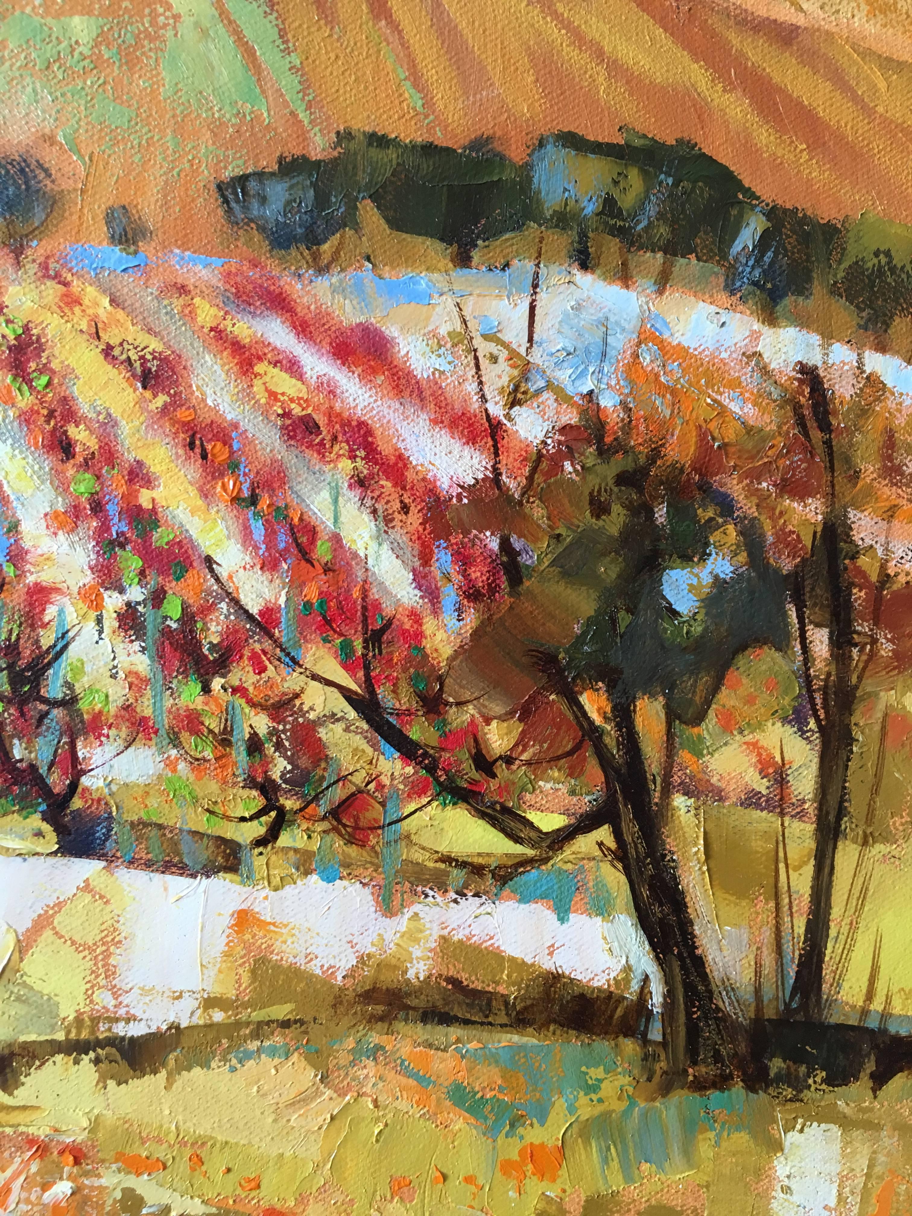 The autumn hill - Contemporary Painting by Jori Duran