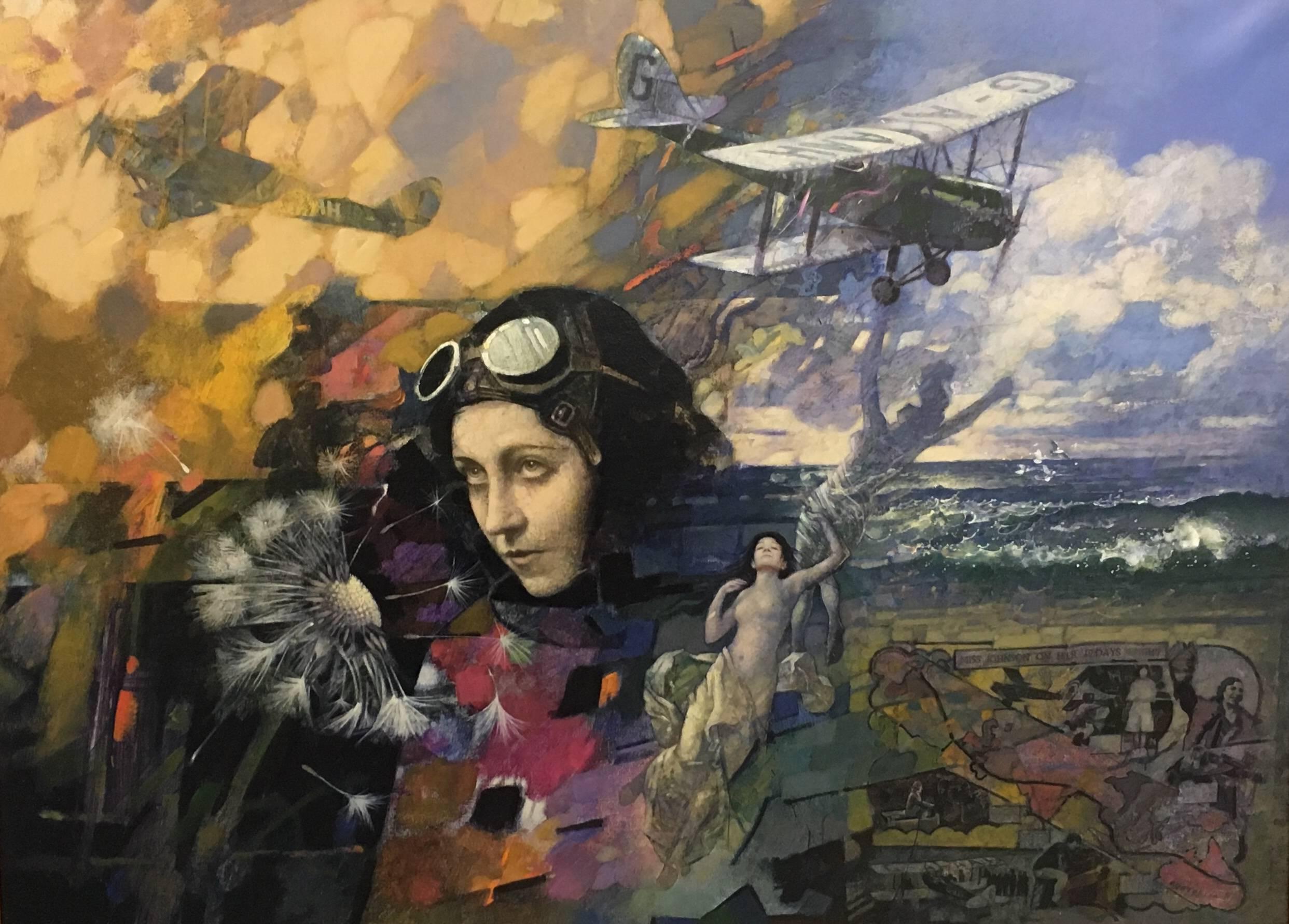 Flight II. Amy Johnson. Surrealistic portrait of pioneering British aviator For Sale 3