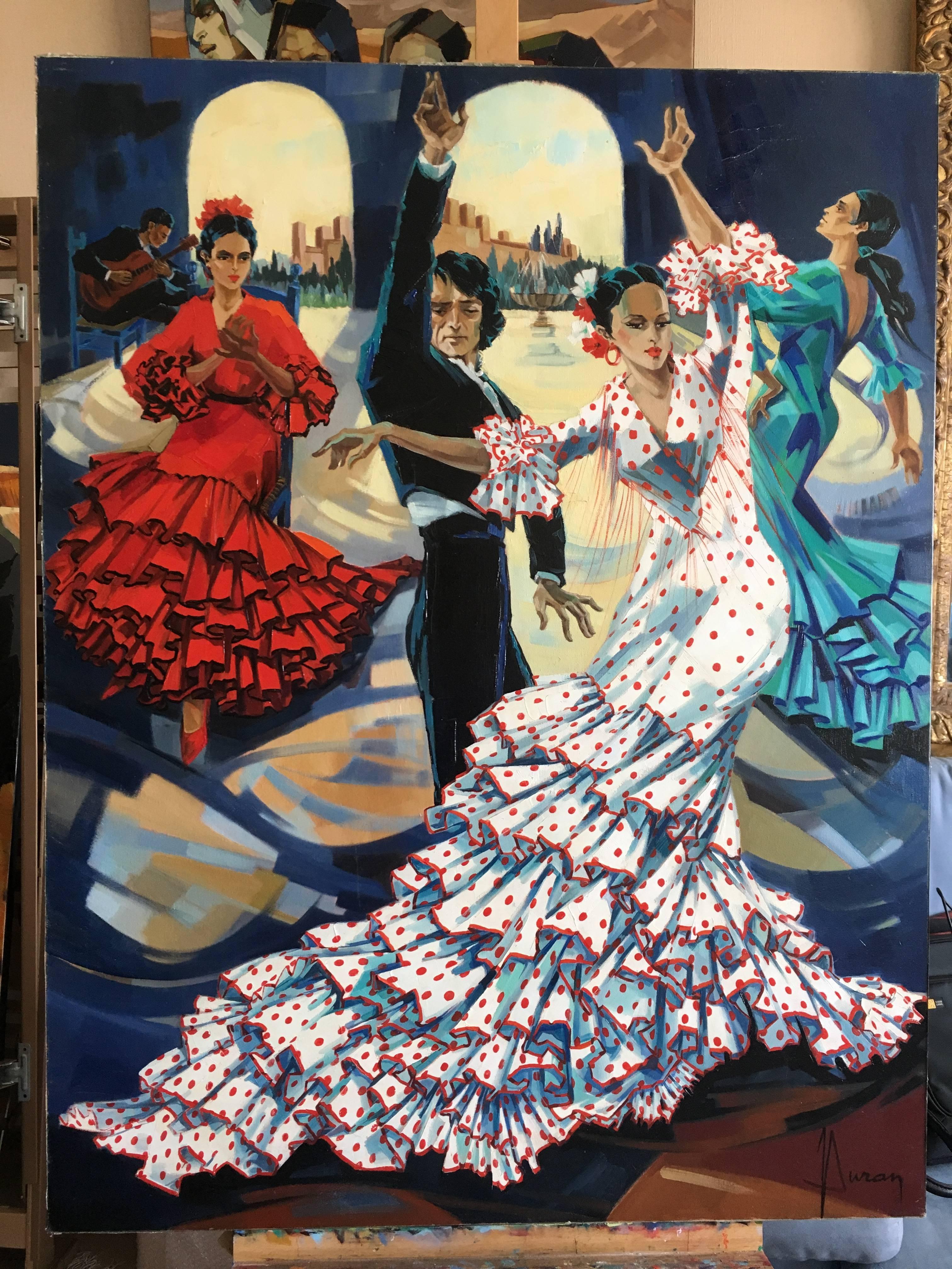 Bulerias, flamenco dance, oil on canvas - Black Portrait Painting by Jori Duran