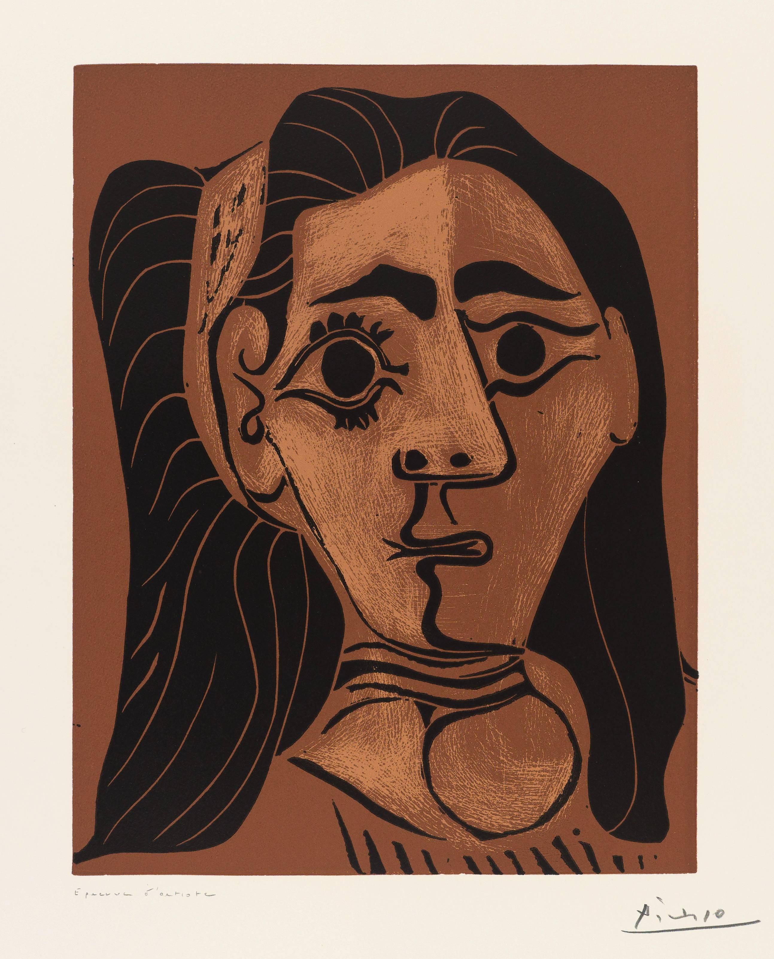 Pablo Picasso Portrait Print - Jacqueline au bandeau. II (Bloch 1080)