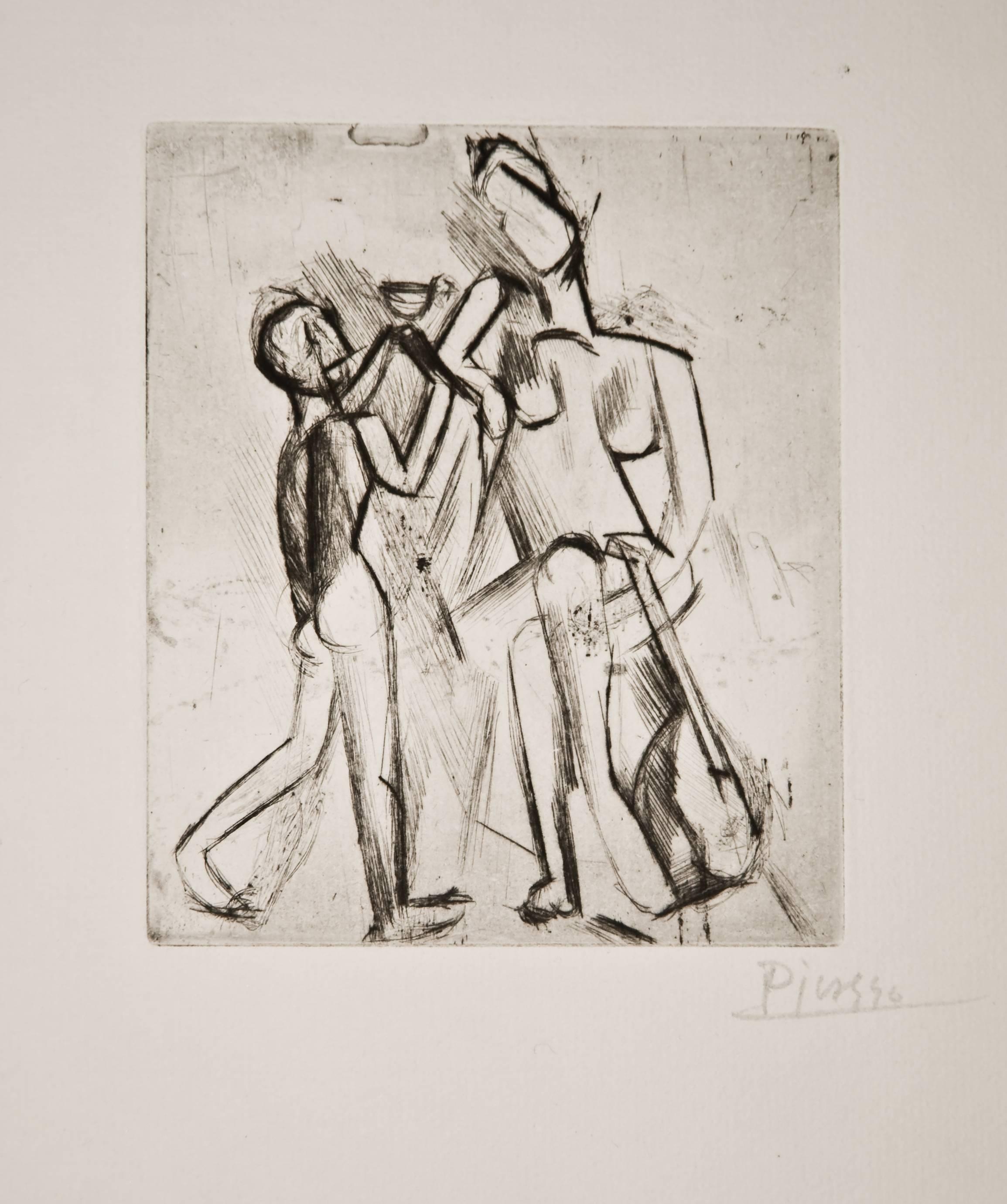 Pablo Picasso Figurative Print - Deux figures nues: Femme à la guitare et garçon à la coupe (Bloch 17)