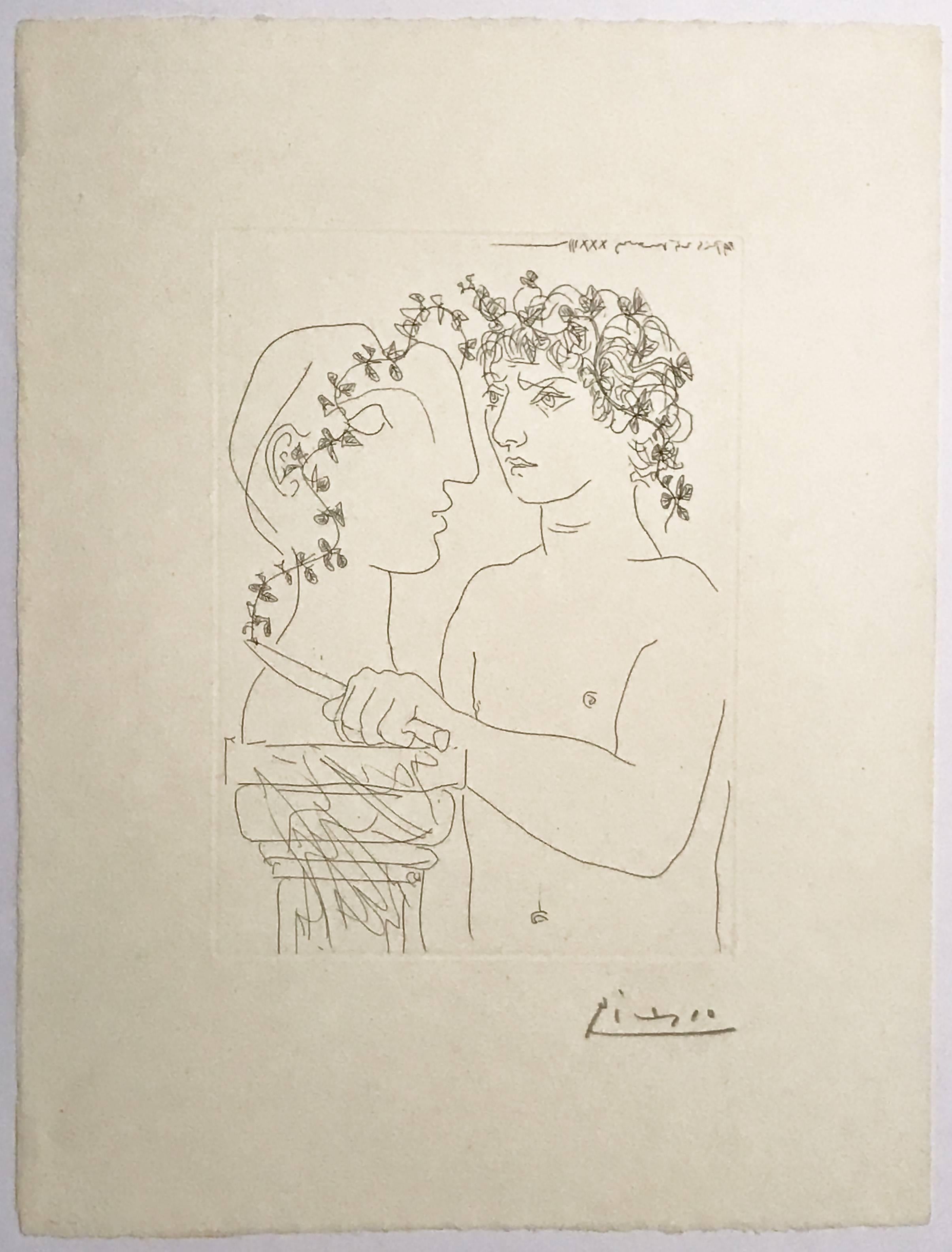 Pablo Picasso Portrait Print - Jeune Sculpteur finissant un Plâtre (Bloch 156)