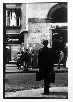 Retro Bride, Naples, Italy, Black and White Street Photography 1950s