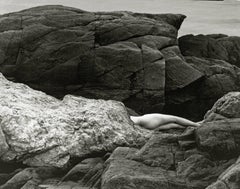 Retro Nude #125, Contemporary Photography of Nude on Beach Cliffs
