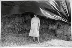 Black and White Portrait Photography, Gelatin Silver, Woman in Countryside, 1988