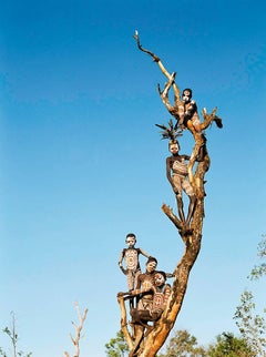 Africa, Ethiopia, Omo Valley, Color Photography of Tribal Children, Tree