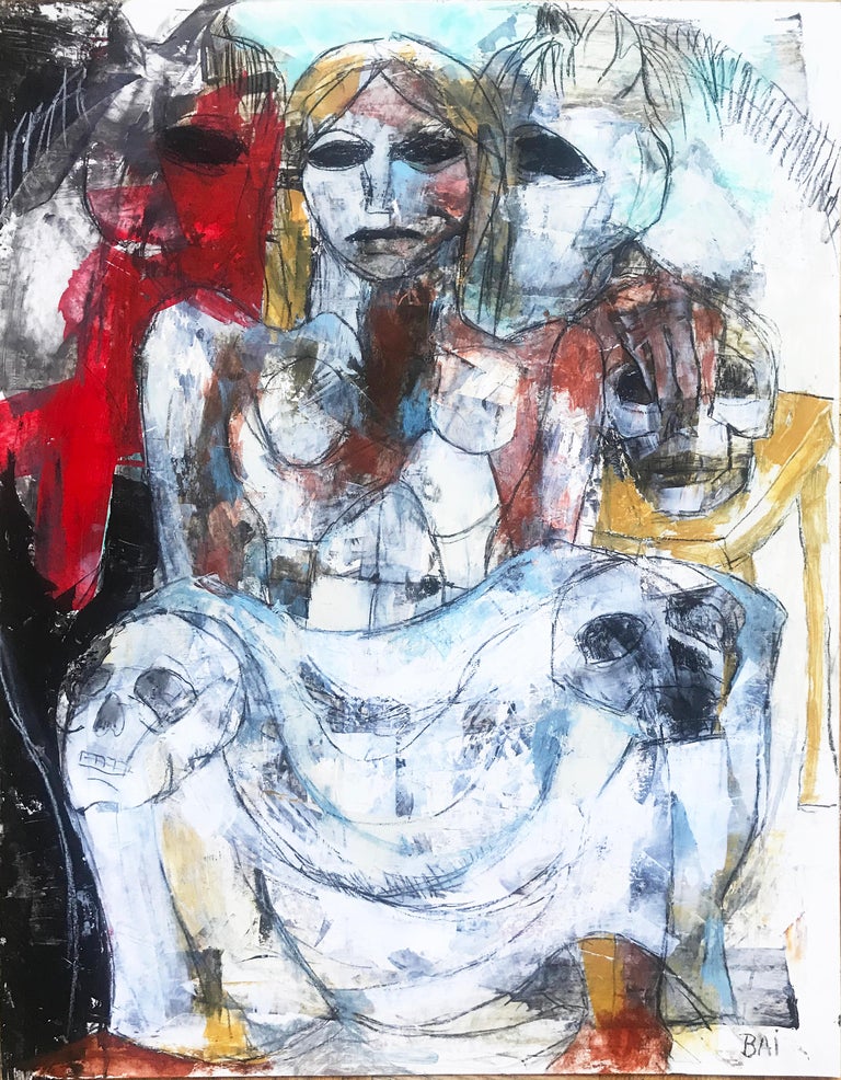 Bai (Carl Karni-Bain) Portrait Painting - Hel Sitting on the Throne, acrylic, oil stick, work on paper, signed