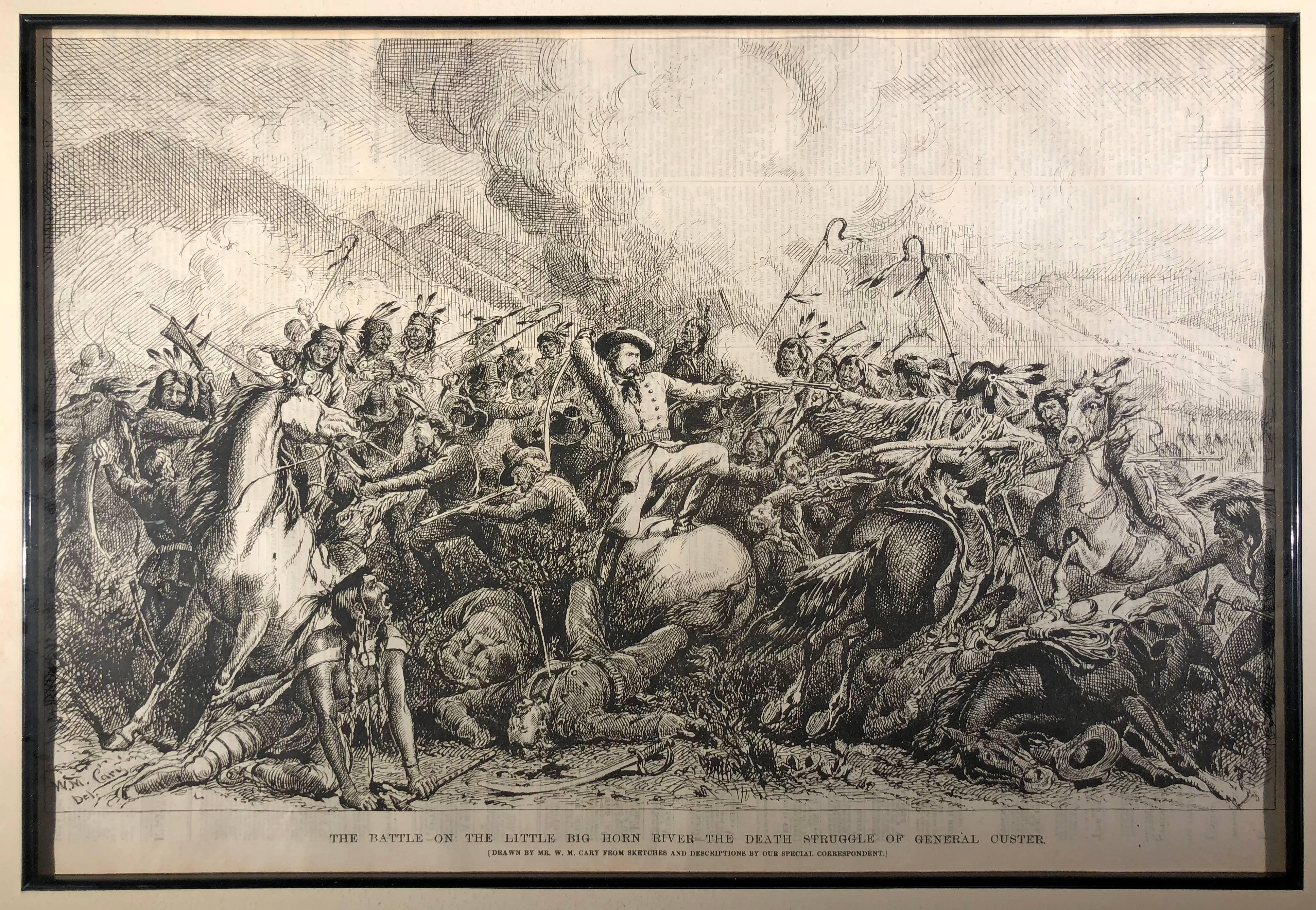 William De La Montagne Cary  Figurative Print - The Battle of Little Big Horn River (Custer Massacre, June 25 1876)