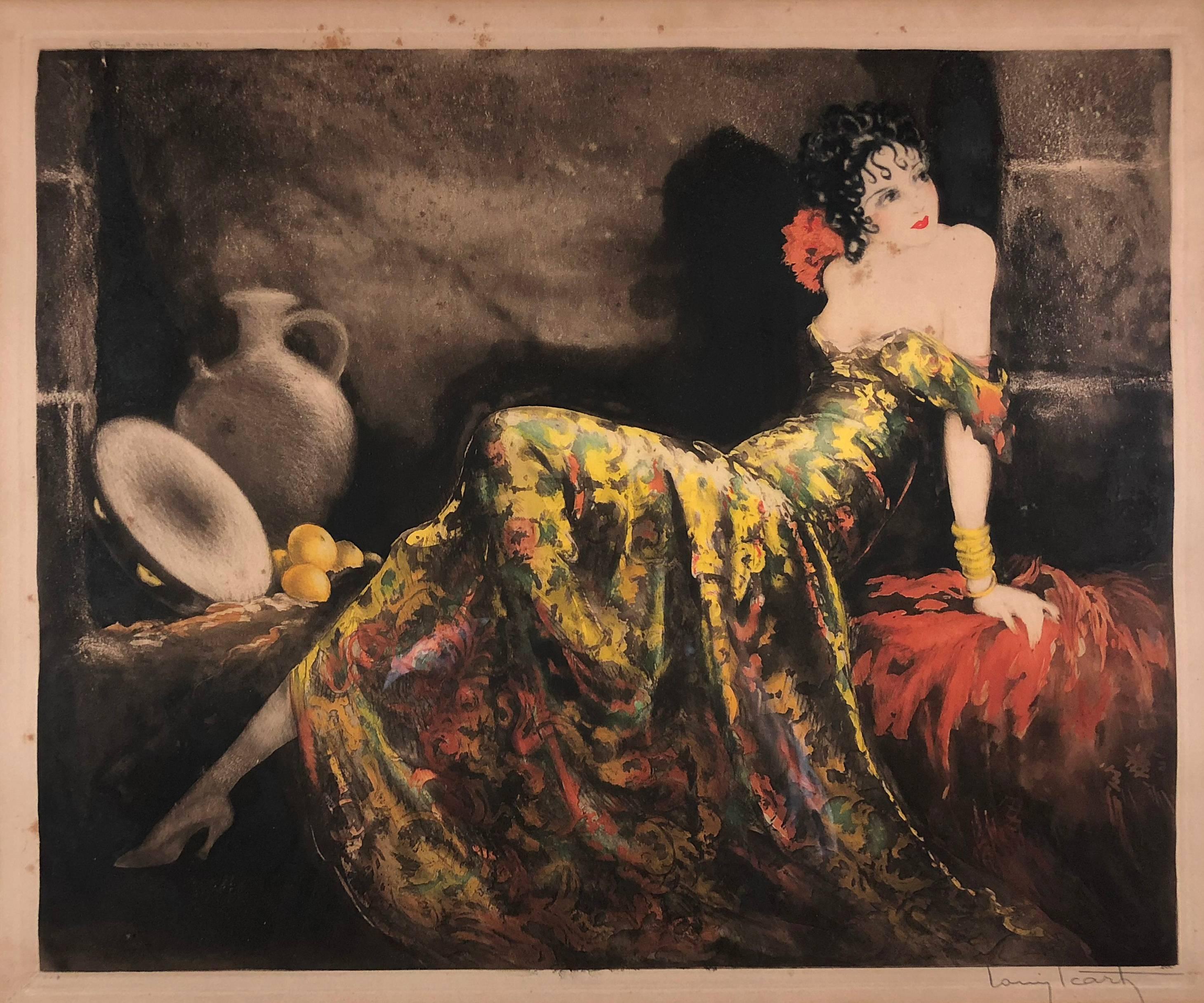 Louis Icart Figurative Print - Gay Senorita, Gitane 