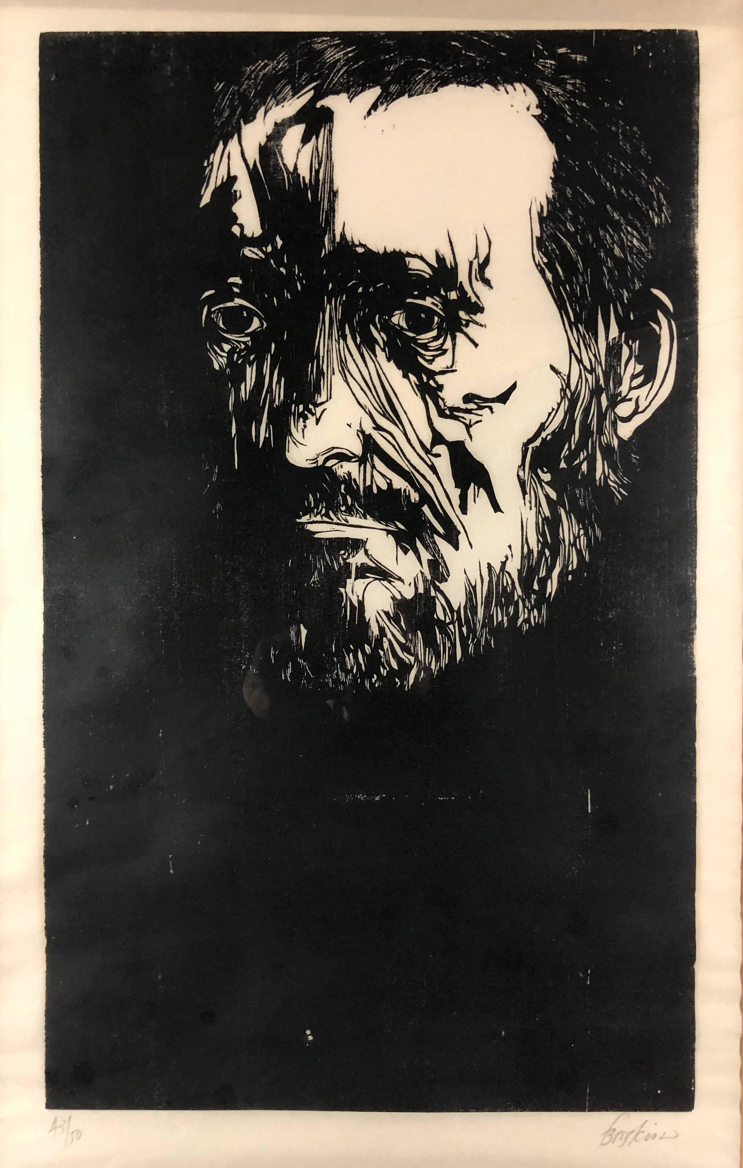Leonard Baskin Figurative Print - Portrait of Thomas Eakins
